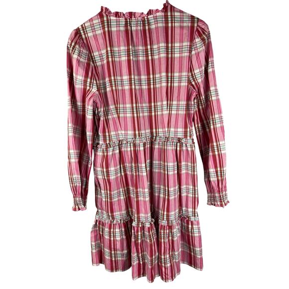 J. Crew‎ Plaid Ruffle Trim Preppy Mini Dress Sweet Briar Marine Salt Pink Size 8 - Picture 6 of 10